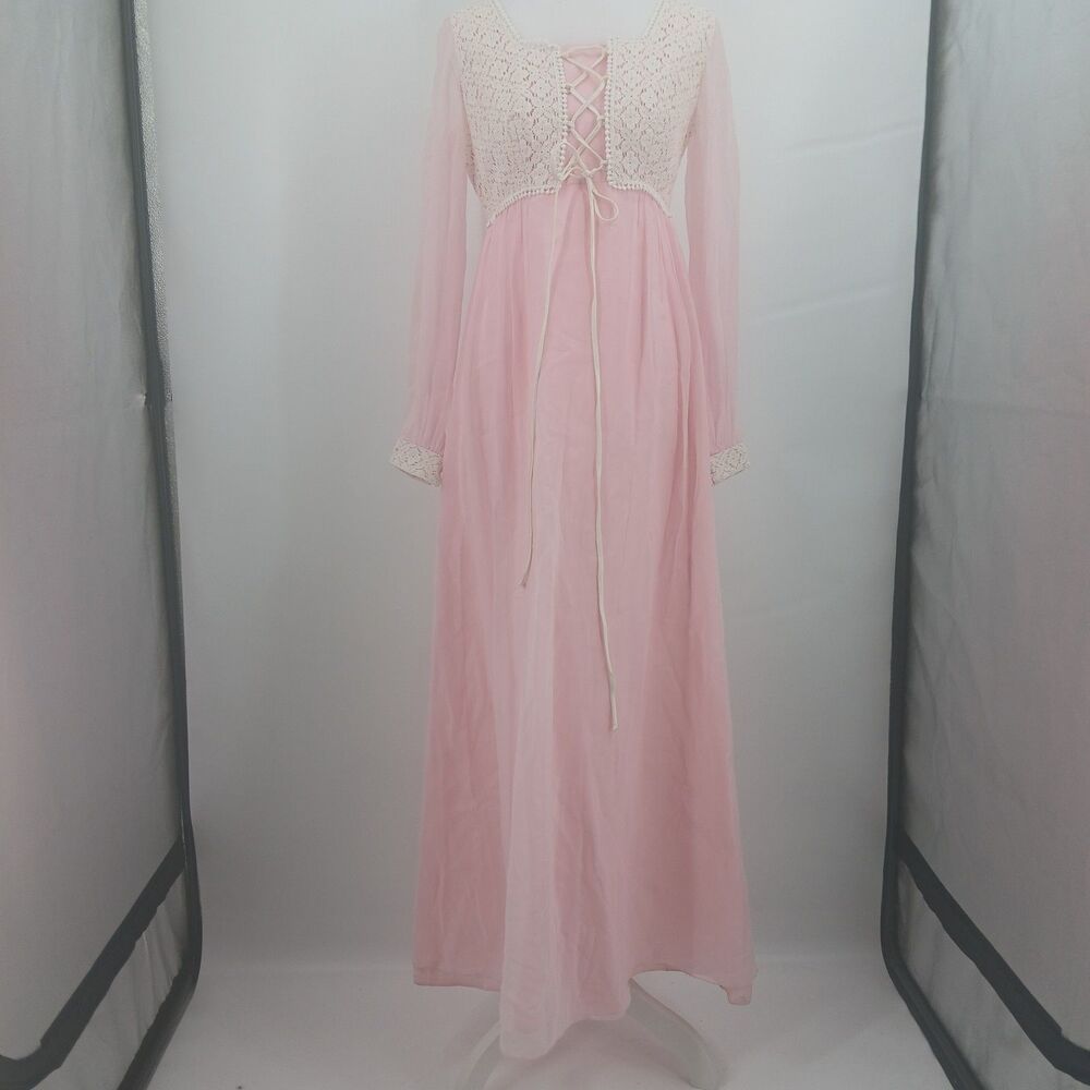 Vintage Montgomery Ward Lace Corset Dress Women's M Pink Coquette Regency Core